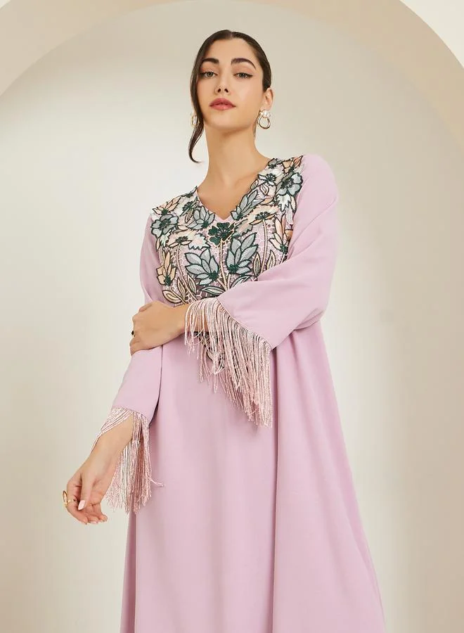 Amirah Women Pink Embroidered A-Line Jalabiya